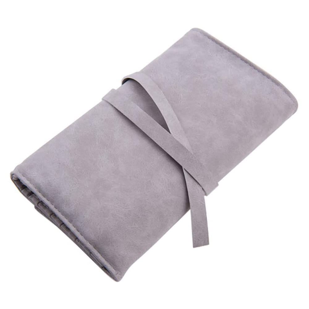 Pireunthera Makeup Brushes Rolling Case Pouch Portable Travel Makeup Bag Cosmetic Brush Storage Case for Cosmetic Tools Portable Folding 14 Pockets, Gray