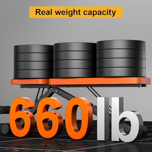 VENDUX Assembly-Free Workout Bench for Home Gym, Foldable Weight Bench Press, 660 LBS Stable Incline Decline Bench, Sit-Up Bench for Full Body Strength Training