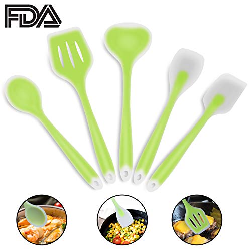 5 Piece Silicone Kitchen Utensil Set, Sunvook Non-Stick & Heat Resistant Cooking Utensil Kitchen Tools-Green