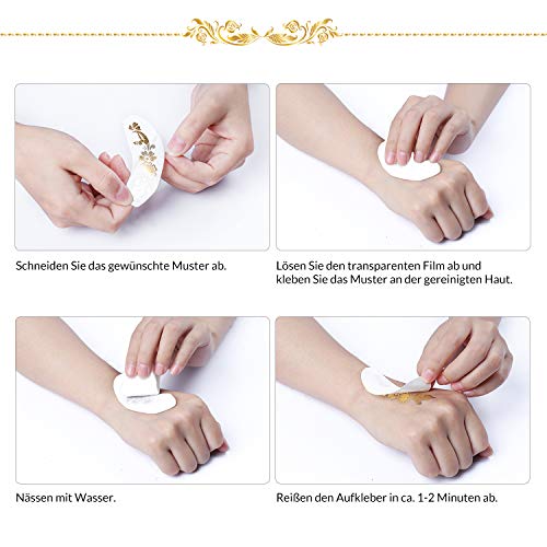 Temporärer Tattoo Hiroumer Flash Tattoos für Festival, Aufkleber Wasserdicht Metallic Sillber Tattoo 10 Stück Gesicht Tattoos Sticker für Damen Kinder Frauen für Party Festival Shows