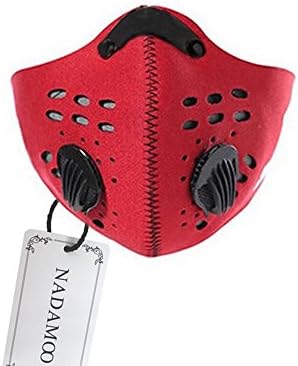 NATAMO Outdoor Sports Cycling Mask Windproof Dustproof Odor-resistant Mouth-muffle PM2.5 Decomposition Half Face Respirator w/ Activated Carbon Filter & Dual Vent Valve & Aluminum (Red)