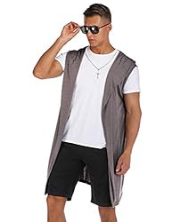 RAGEMALL Mens Sleeveless Long Cardigan Open Front