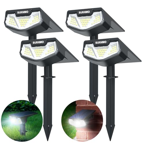 SUNNMO Set of 4 Powerful Solar Outdoor Garden Lights, Outdoor Solar Light with 3 Modes, IP65 Waterproof Solar Outdoor Lighting for Garden, Pathway, Cold White