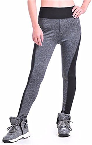 Lokouo Fashion Woman Leggings Fashion Black Gray Patchwork Mid Waisted Slim Stretched Fitness Workout Leggings Women,Medium,Gray
