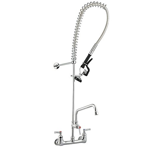 WeChef Double Brass Handle Backsplash 12 inch Commercial Kitchen Pre-Rinse Faucet Chromed with Add-On Pull Down Head