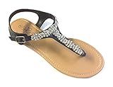 Womens T Strap Gladiator Sandals Flats shoes W/Iridescent Rhinestones