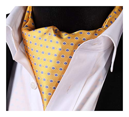 HISDERN Men's Floral Jacquard Woven Self Cravat Tie Ascot One Size Yellow / Blue