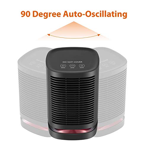 Space Heater - 950W Portable Electric Heater with Auto Oscillating, Quick Heat-up, Tip-Over and Overheating Protection, Smart Touch Control 3 Modes Adjustable PTC Ceramic Mini Heater for Home Office - Thumbnail 3