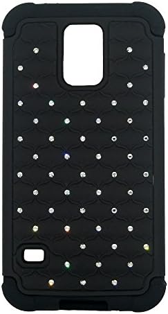 Samsung Galaxy S5 Cases / Silicone and Plastic Case 2 in 1 Studded Diamond Rhinestone Bling Hybrid Protector Cover Case (Black)