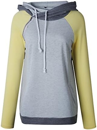 Vemper Women's funnel neck Raglan Sleeve Double hooded Sweatshirt Pullover with Pockets,Yellow,Small