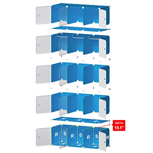 GEORGE&DANIS Portable Wardrobe Plastic Modular Closet Organization Customizable Cube Storage Organizer Bedroom Armoire Dresser, White, 18 inches Depth, 3x5 Tiers