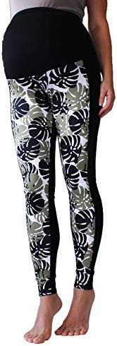Maternity Leggings, Mirror Print Over Bump,Gray, Black, No See Through Maternity Leggings (M, Natural)