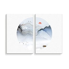 2 Panel Canvas Wall Art Chinese Traditional Landscape Painting Home Wall Decorations for Bedroom Living Room Paintings Canvas Prints Framed - 16"x24" x 2 Panels