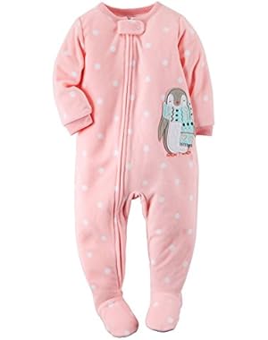 Carters Baby Girls 1-Piece Fleece PJs Penguin Dot