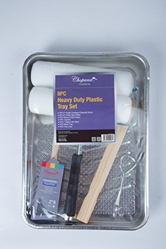 Chopand - Classical Paint Tray Set - 8 pcs, (9 inch Woven Paint Roller/frame, 2 inch Paint Brush, 11 inch Metal Paint Tray, Tray liner, can opener, paint stir stick, Roller Paint Brush, DIY