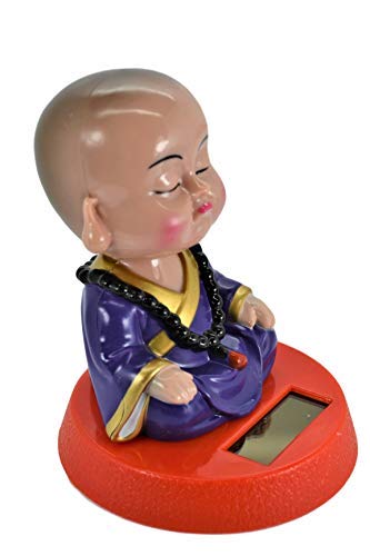 Solar Powered Cute Little Buddha Bobble Head Figure Car Dashboard Accessories Office Home Ultra Detail Doll (Brown)