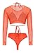 Meyeeka Womens Long Sleeve Rashguard Swimwear High Waist 2 Pieces Bathing Suit S Orange