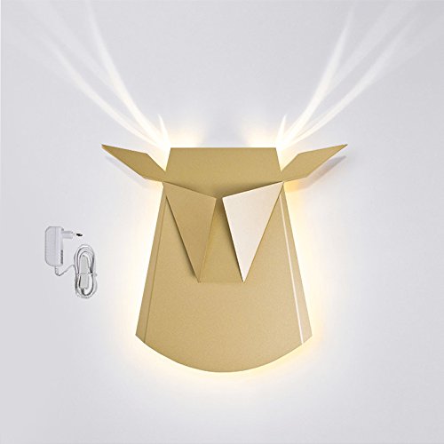 Popup Lighting Elegant Aluminium Wall LED Light Deer Head Fixture Electricity Plug in Gold