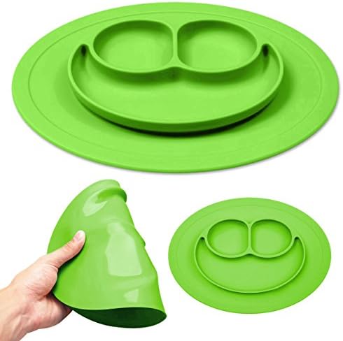 Baby Placemat, Kids Highchair Feeding Tray, Silicone Portable Travel Placemat Baby Feeding Plate for Children, Kids, Toddlers, Awesome Baby Restaurant Mat (new green)