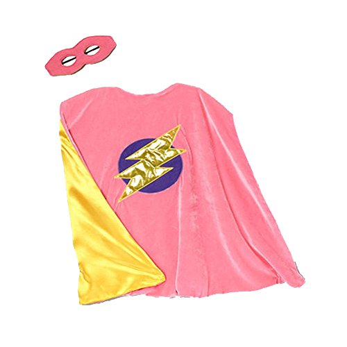 Pink & Yellow Reversible Bolt Cape & Mask