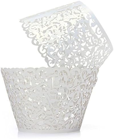 Saitec ® Pack of 60 Filigree Little Vine Lace Laser Cut Cupcake Wrapper Liner Baking Cup Muffin Case Trays Wedding Birthday Party Decoration (White)