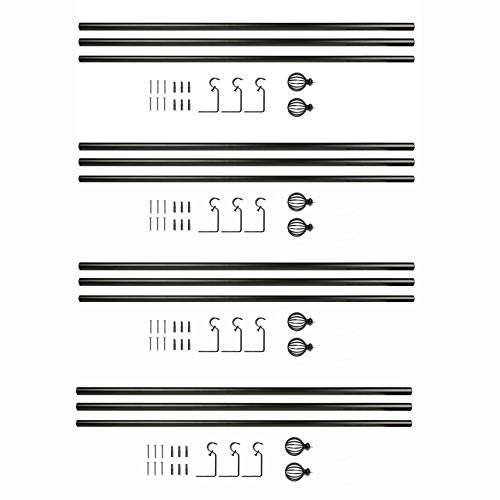 Value Pack of Sheffield Home, AMG, and Enchante Accessories, Round Cage Curtain Rod, 42 to 120-Inch, 4 Pack, Matte Black