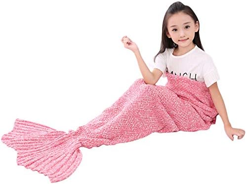 NEWYANG Mermaid Blanket All Seasons Hand Crochet Knitted Mermaid Tail Blanket, Best Girls Gifts Birthday (Kid Thick Pink)