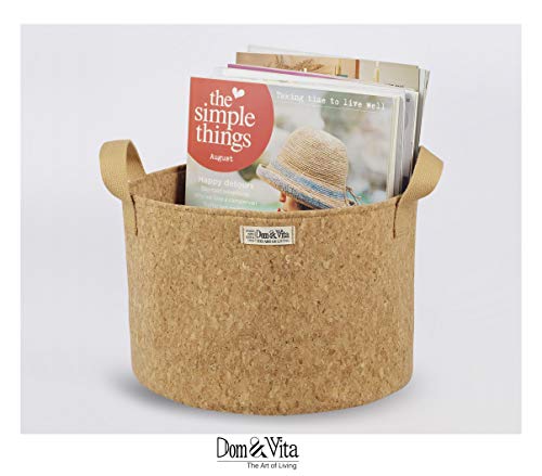 Dom&Vita Soft Cork Bowl with Handles | Large Adjustable Bowl for Fruits Vegetables Bread Food Books Magazines Newspaper Toys| Storage Bowl | Reusable Cork Fabric Bowl | Cork Storage Basket (10 Inches)