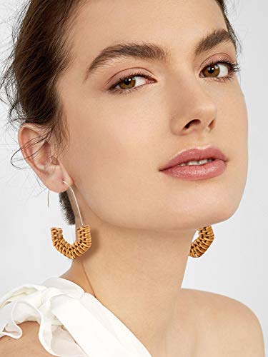 MOLOCH Rattan Earrings for Women Handmade Straw Wicker Braid Hoop Earrings Lightweight Wire Drop Dangle Earrings Fashion Jewelry (Metal end)