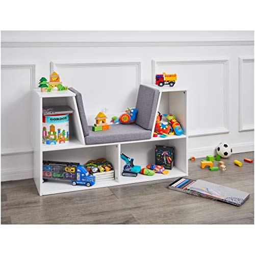 Amazon Basics Kids Bookcase with Reading Nook and 7 Storage Shelves, White, 40.1"L x 11.8"W x 24