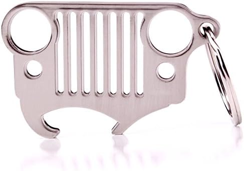 Jeep Grill Key Chain &amp; Opener Laser-Cut 304 Stainless Steel Key Chain KeyRing Bottle Opener