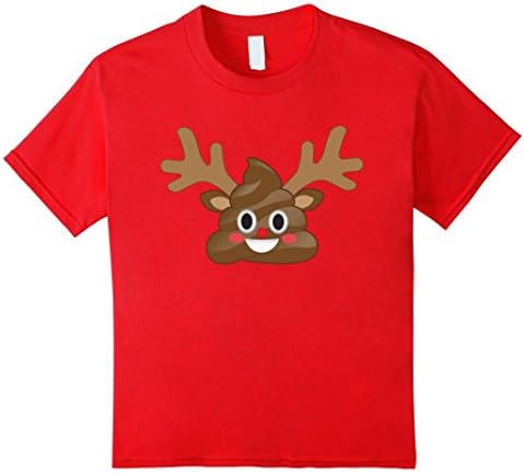 Kids Funny Christmas Emoji Poop Reindeer T-Shirt - Rudolph Nose 10 Red