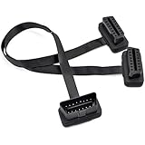 iKKEGOL Ultra Low Profile Left or Right Angle OBD II 2 Y Splitter Cable, 2 Female to 1 Male OBD2 J1962 Ports Extension Connector Adapter 50cm/20