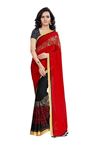 Rajnandini Women's Georgette Printed Saree(JOPLAND1190A_Magenta & Blue_Free Size)