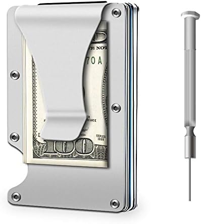 Money Clip, Slim Wallet Minimalist Wallet, Carbon Fiber Front Pocket Wallet, Business Card Holder, RFID Blocking Credit Card Holder (silver)