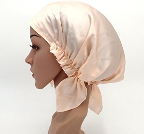Samidy 100% Mulberry Silk Night Sleep Cap Bonnet for Hair Loss Women Sleeping Hat Soft Cap Adjustable Elastic Ribbon(Light Pink)