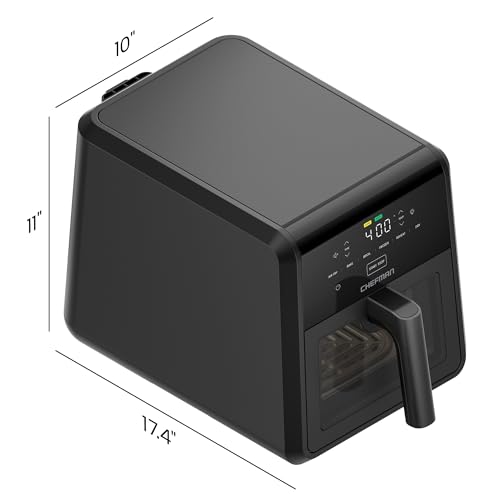 Chefman Air Fryer TurboFry 7-Qt, 6 en 1 Cocina de alta potencia a 450 °F para resultados más crujientes, diseño compacto que ahorra espacio, freír al aire, hornear, asar, recalentar, deshidratar, descongelar, cocinar rápido y uniforme - Negro