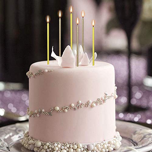 36 Pieces Metallic Birthday Candles- Cake Candles Cakes Decorations in Birthday Party (18 pc Gold and 18 pc Champagne Gold)