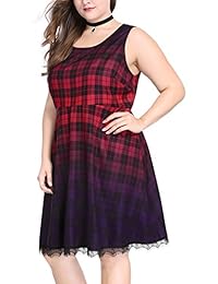 Agnes Orinda de la mujer Plus tamaño Plaids Ombre encima rodilla sin mangas una línea vestido