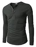 H2H Mens Henley T-shirts with Long Sleeve, Charcoal, US L (Asia XL)