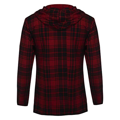 MIS1950s Men Splicing Hooded Trench Long Coat Stylish Plaid Cardigan Jacket - Thumbnail 7