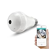 360° Panoramic View WiFi IP Bulb Camera with FishEye Lens 360 Degree 3D VR Panoramic View Home Security CCTV Camera Wirelss Security Camera (1080P)