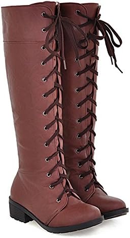 Popuus Women's Autumn Fall Over Knee High Combat Riding Boots Chocolate 6.5 B(M) US