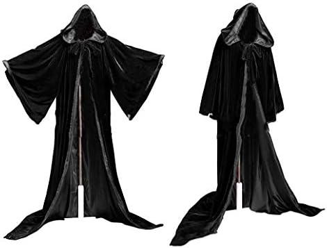 Fenghuavip Colorful Lining Velvet Wedding Hooded Cloaks Black Wicca Capes Bell Sleeves