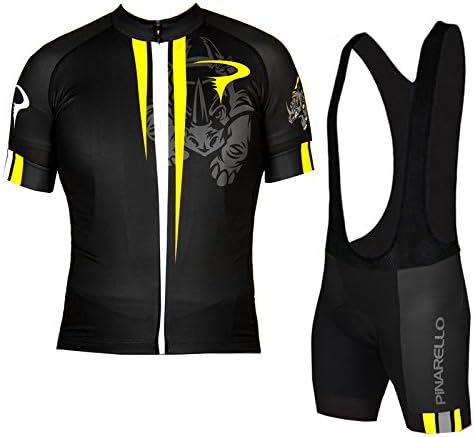 2016 Pinarello Rhino Corsa Black Yellow Cycling Jersey Maillot Ciclismo Short Sleeve and Cycling bib Shorts Cycling Kits Strap cycle jerseys Ciclismo bicicletas