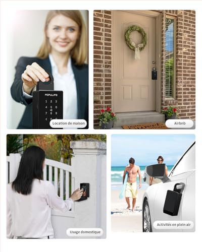 Populife Key Box with Fingerprint Smart Security Outdoor Key Box with Wireless Remote Access for Home, Office and Real Estate Agents, Offline Works