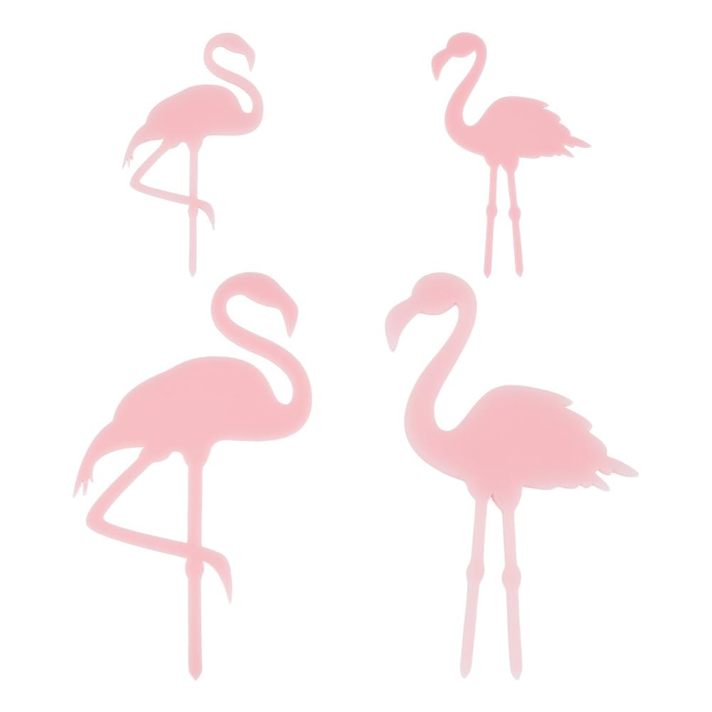 OLYCRAFT 4pcs 4-Style Acrylic Flamingo Plant Stakes Pink Miniature Garden Flamingo Figurines Flamingo Gradient Acrylic Flamingo Statue 7.9~18cm Length for Pot Garden Decorations