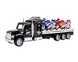 Transporter Truck – Children's Friction Toy Transporter Truck Ready To Run – Extreme Motobike Transporter Semi Trailer Friction Toy Truck Ready To Run W/ 4 Extra Toy Motorbikes (Colors May Vary)