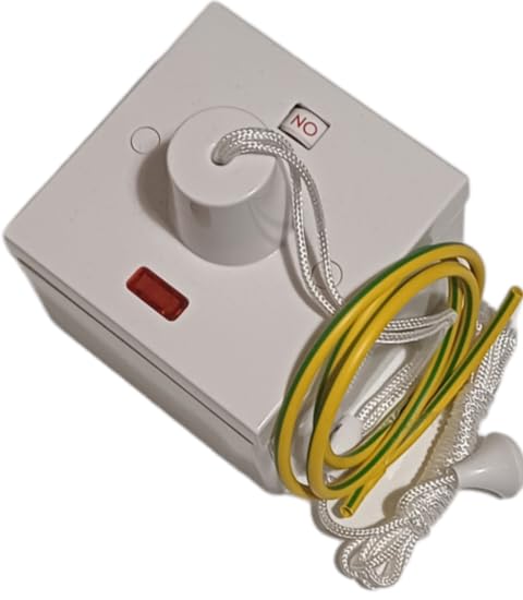 SHOWER PULL CORD SWITCH DOUBLE POLE 50 AMP COMPLETE WITH 47MM SURFACE BOX AND EARTH SLEEVING WHITE