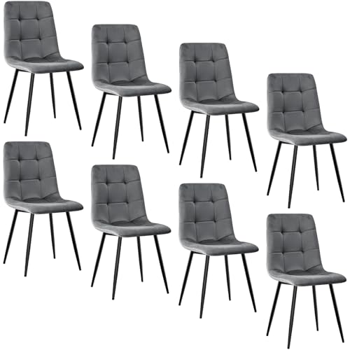 JIJIAN Esszimmerstühle 8er Set, Küchenstühle mit Samt, Dunkelgrau
